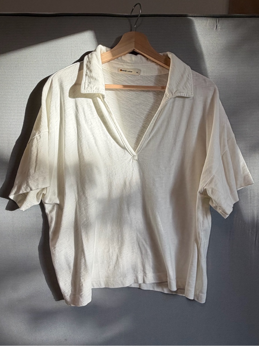 Oversized V-Neck Collared Women’s Top in Cream